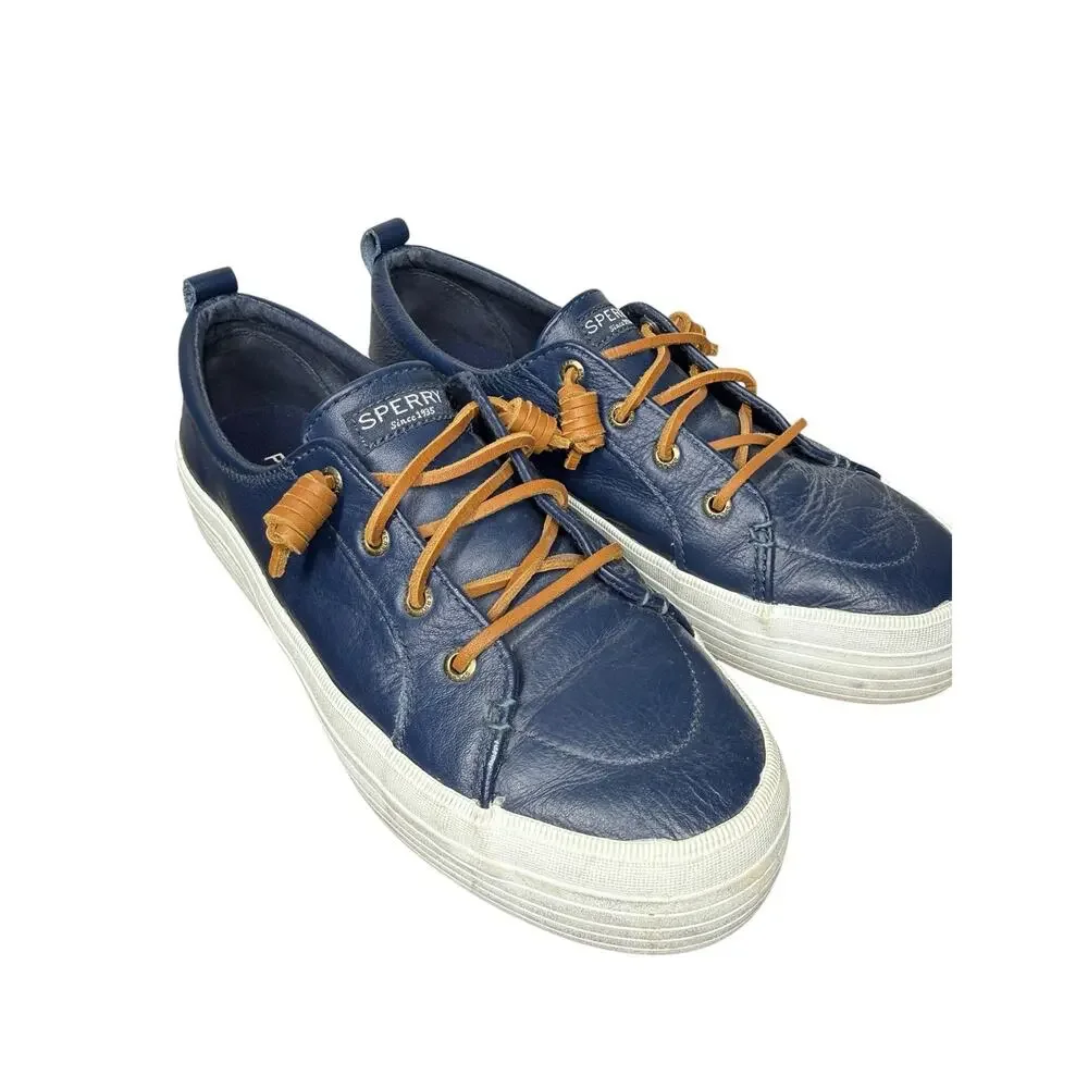 Sperry Crest Vibe Navy Leather Slip On Platform Loafer Sneakers Women's Size 9